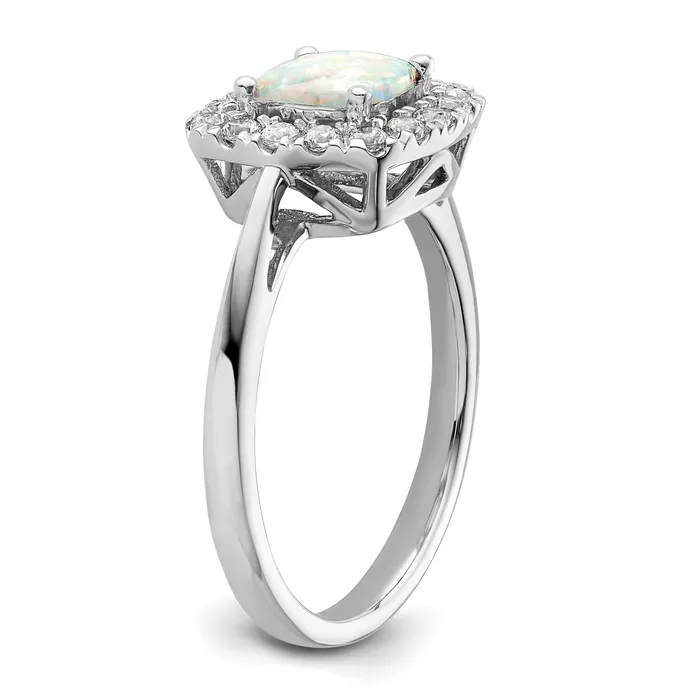 Goldia 14k White Gold 14 Ct Lab Grown Diamond VSSI G October Birthstone Lab Created Opal Halo Ring Rings