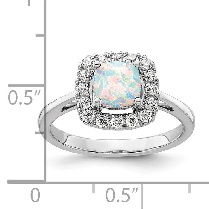 Goldia 14k White Gold 14 Ct Lab Grown Diamond VSSI G October Birthstone Lab Created Opal Halo Ring Rings
