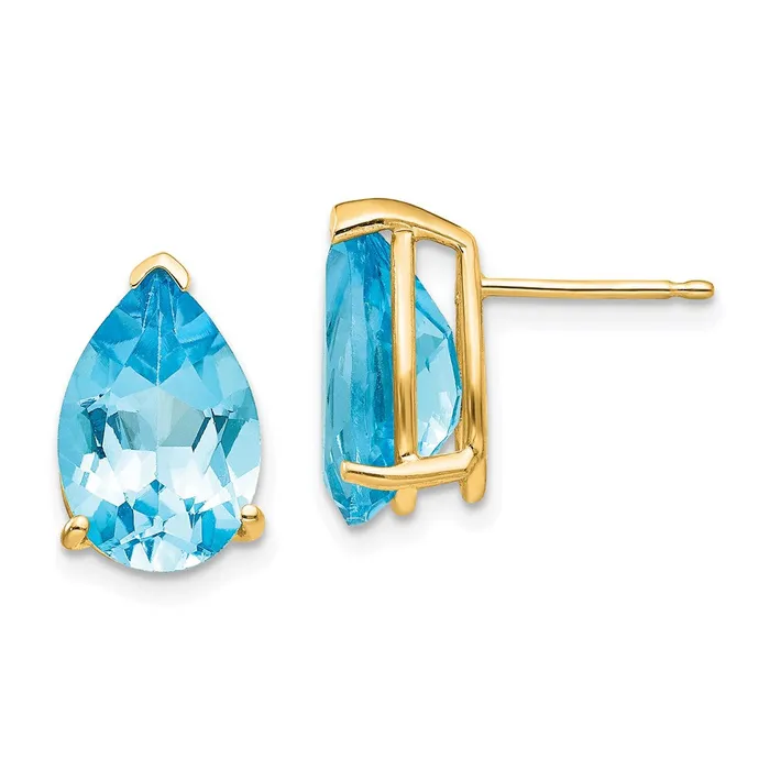 Goldia 14k Yellow Gold 12x8mm Pear Blue Topaz Earrings Earrings