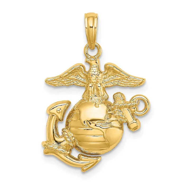 Goldia 14k Yellow Gold Polished Textured Marine Corps Charm Charm Necklaces Goldia 14k Yellow Gold Polished Textured Marine Corps Charm Charm Necklaces