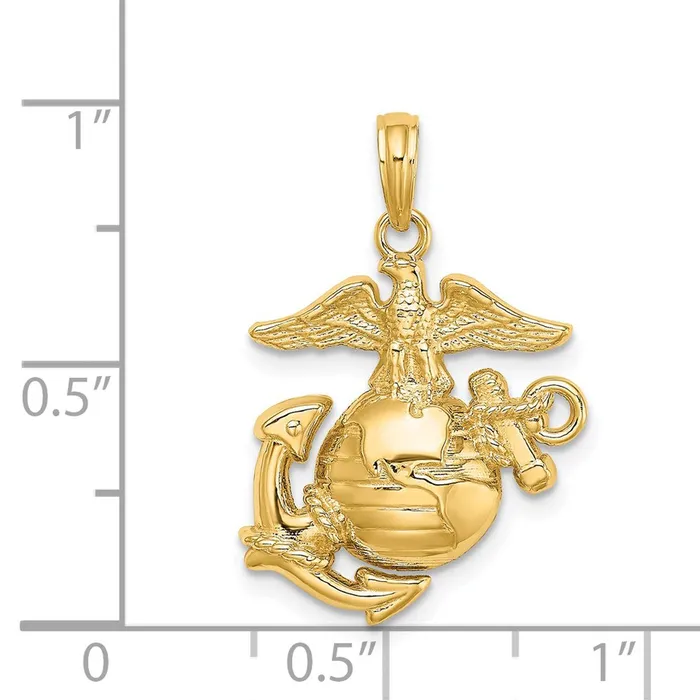 Goldia 14k Yellow Gold Polished Textured Marine Corps Charm Charm Necklaces