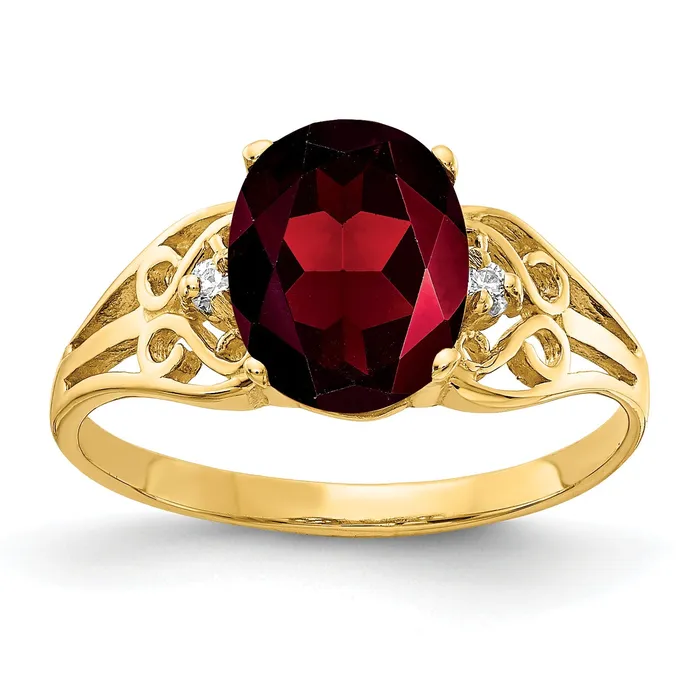 Goldiacom Rings 14k 9x7mm Oval Garnet Checker AAA Diamond ring