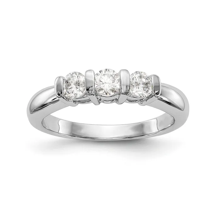 Goldiacom Rings 14K White Gold 3 Stone Diamond Engagement Ring