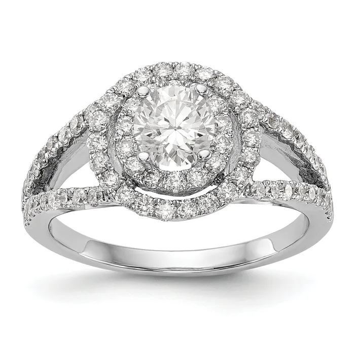 Goldiacom Rings 14KW Round Simulated Diamond Double Halo Engagement Ring