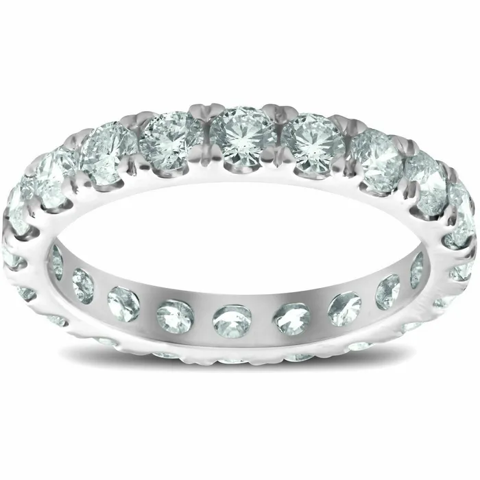 Goldiacom Rings 3 Ct REAL Diamond Eternity Anniversary Womens Wedding Band Ring 14k White Gold