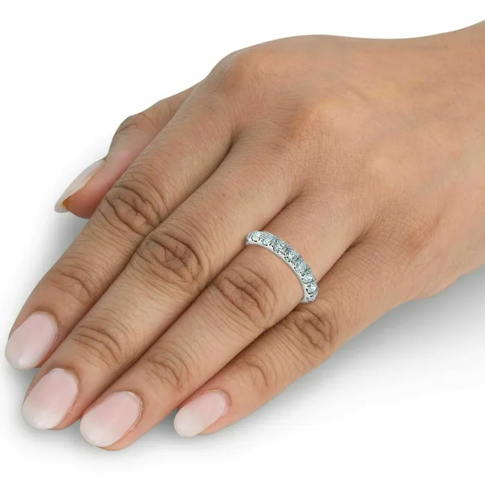 Goldiacom Rings 3 Ct REAL Diamond Eternity Anniversary Womens Wedding Band Ring 14k White Gold