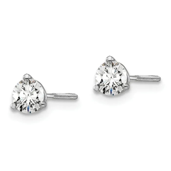 Goldia Earrings 14k White Gold 12 ctw Lab Grown Diamond VSSI G Round 3 Prong Heavy Wt Screwback Stud Earrings