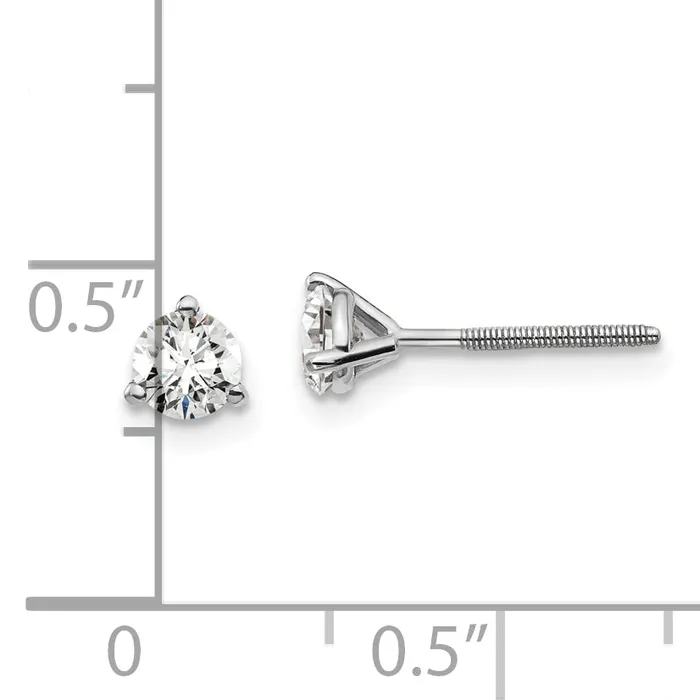 Goldia Earrings 14k White Gold 12 ctw Lab Grown Diamond VSSI G Round 3 Prong Heavy Wt Screwback Stud Earrings
