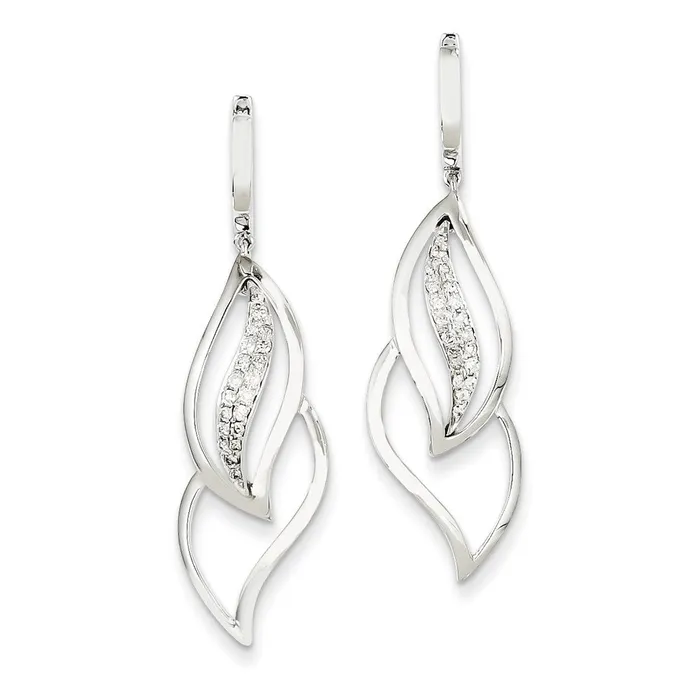 Goldia Earrings 14K White Gold Real Diamond Hinged Hoop Leaf Design Dangle Earrings Goldia Earrings 14K White Gold Real Diamond Hinged Hoop Leaf Design Dangle Earrings