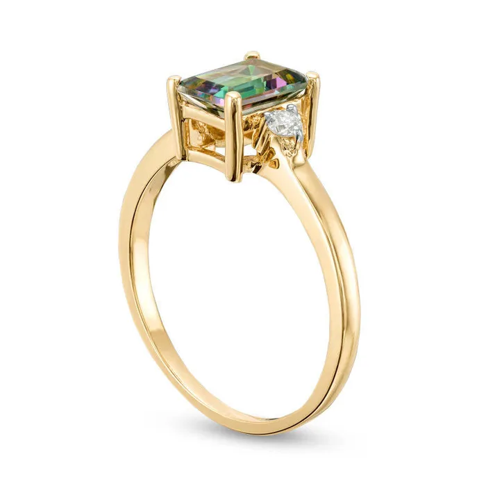 Goldia EmeraldCut Mystic Fire Topaz and 010 CT TW Natural Diamond Ring in Solid 10K Yellow Gold Rings Goldia EmeraldCut Mystic Fire Topaz and 010 CT TW Natural Diamond Ring in Solid 10K Yellow Gold Rings