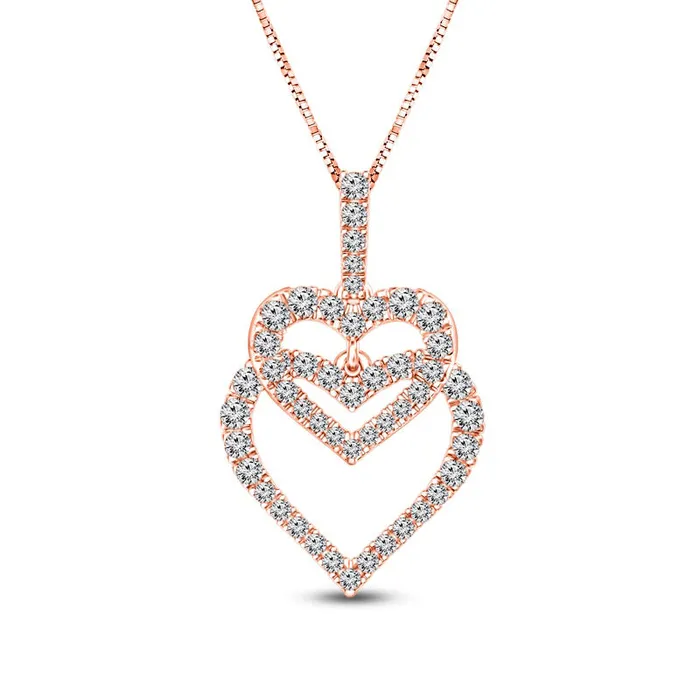 Goldia Necklaces 038 CT TW Natural Diamond Layered Double Heart Pendant in 10K Rose Gold