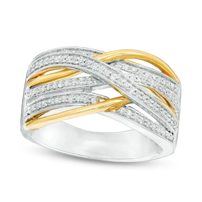 Goldia Rings 025 CT TW Natural Diamond Layered Crossover Ring in Sterling Silver and Solid 10K Yellow Gold Goldia Rings 025 CT TW Natural Diamond Layered Crossover Ring in Sterling Silver and Solid 10K Yellow Gold