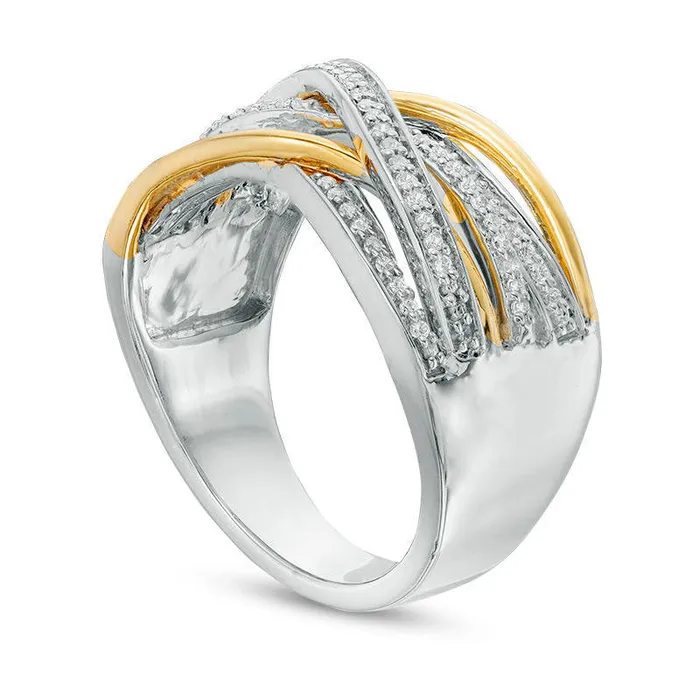 Goldia Rings 025 CT TW Natural Diamond Layered Crossover Ring in Sterling Silver and Solid 10K Yellow Gold Goldia Rings 025 CT TW Natural Diamond Layered Crossover Ring in Sterling Silver and Solid 10K Yellow Gold