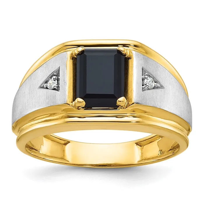 Goldia Rings 14k Twotone Gold Mens Satin Onyx and Diamond Complete Ring