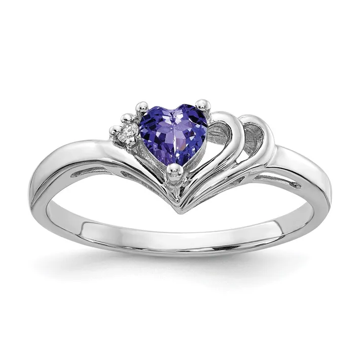 Goldia Rings 14k White Gold 4mm Heart Tanzanite VS Diamond ring
