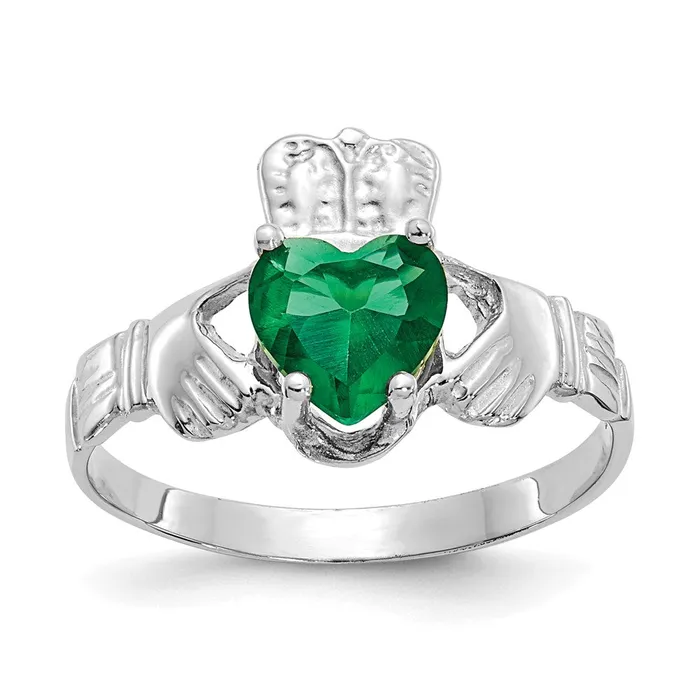 Goldia Rings 14k White Gold May CZ Birthstone Claddagh Ring