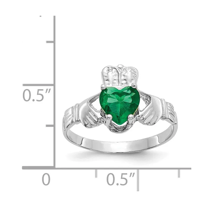 Goldia Rings 14k White Gold May CZ Birthstone Claddagh Ring