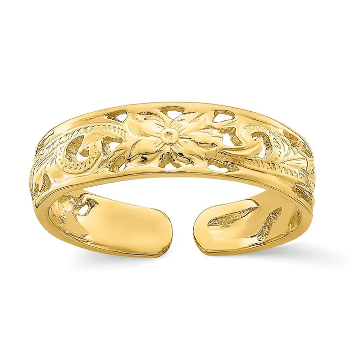 Goldia Rings 14k Yellow Gold Adjustable Flower w Leaf Trim Toe Ring