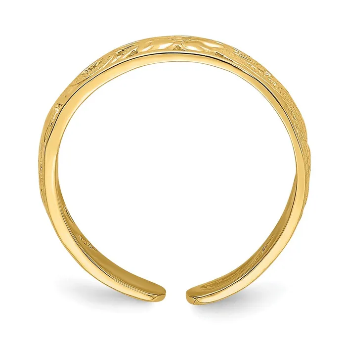 Goldia Rings 14k Yellow Gold Adjustable Flower w Leaf Trim Toe Ring
