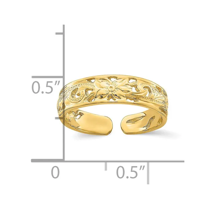 Goldia Rings 14k Yellow Gold Adjustable Flower w Leaf Trim Toe Ring