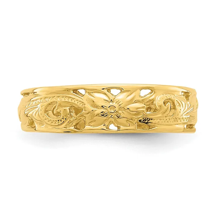 Goldia Rings 14k Yellow Gold Adjustable Flower w Leaf Trim Toe Ring