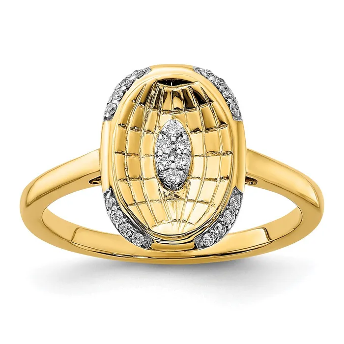 Goldia Rings 14K Yellow Gold Polished and Textured Real Diamond Oval Ring