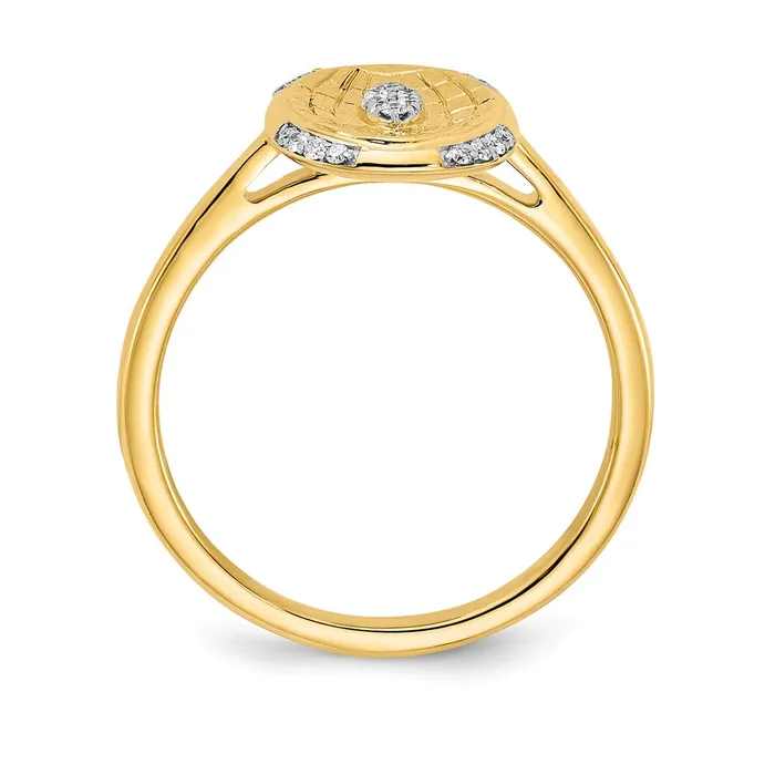 Goldia Rings 14K Yellow Gold Polished and Textured Real Diamond Oval Ring