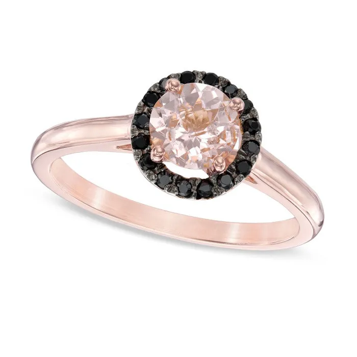 Goldia Rings 60mm Morganite and 110 Enhanced Black Natural Diamond Ring in Solid 10K Rose Gold