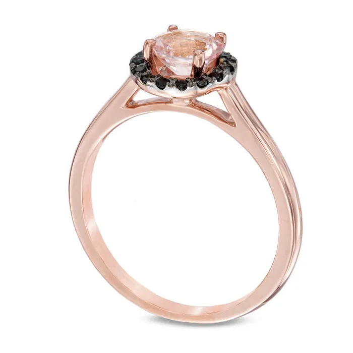 Goldia Rings 60mm Morganite and 110 Enhanced Black Natural Diamond Ring in Solid 10K Rose Gold Goldia Rings 60mm Morganite and 110 Enhanced Black Natural Diamond Ring in Solid 10K Rose Gold