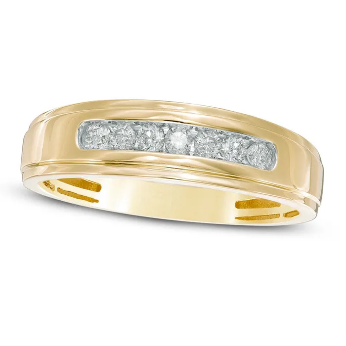 Goldia Rings Mens 025 CT TW Natural Diamond Comfort Fit Band in Solid 10K Yellow Gold