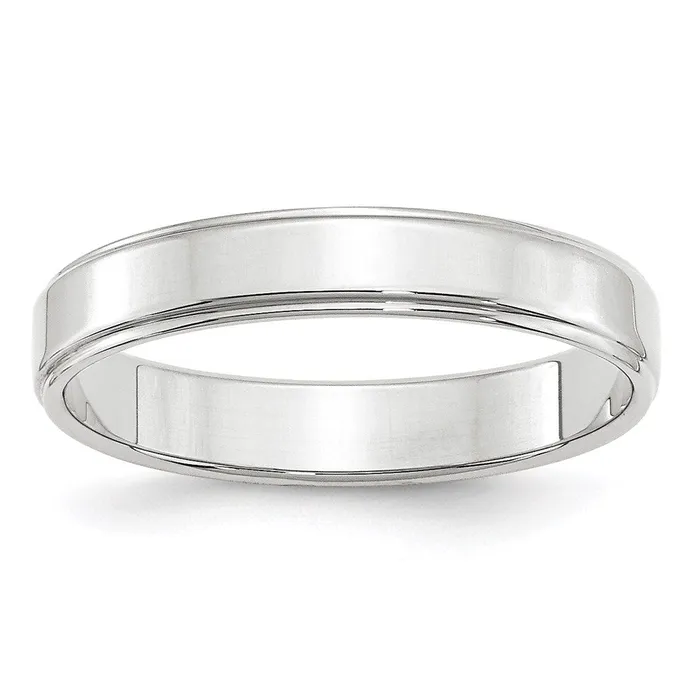 Goldia Rings Solid 10K White Gold 4mm Flat with Step Edge MensWomens Wedding Band Ring Size 10