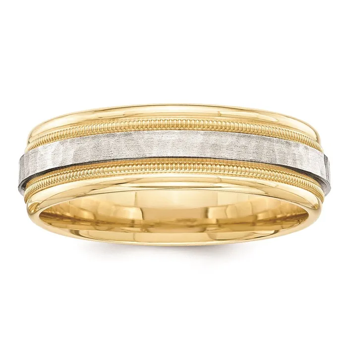 Goldia Rings Solid 10K Yellow Gold TwoTone 6mm Milgrained Edges Size 6 Wedding MensWomens Wedding Band Ring