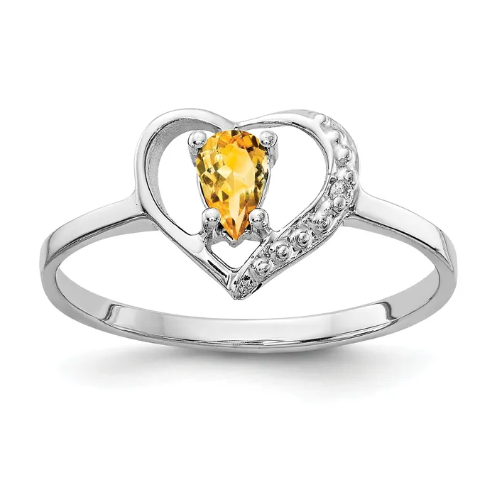 Goldia Rings Solid 14k White Gold 5x3mm Pear Simulated Citrine AAA CZ Ring