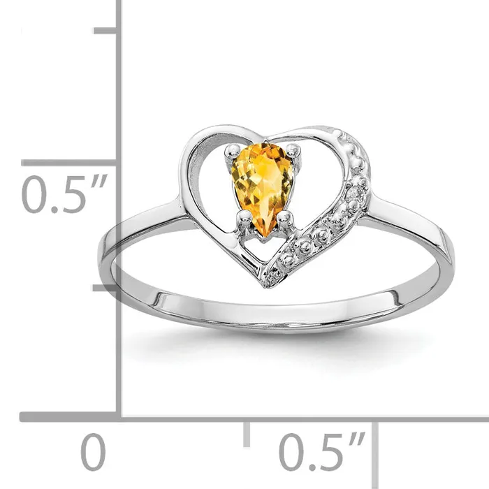 Goldia Rings Solid 14k White Gold 5x3mm Pear Simulated Citrine AAA CZ Ring
