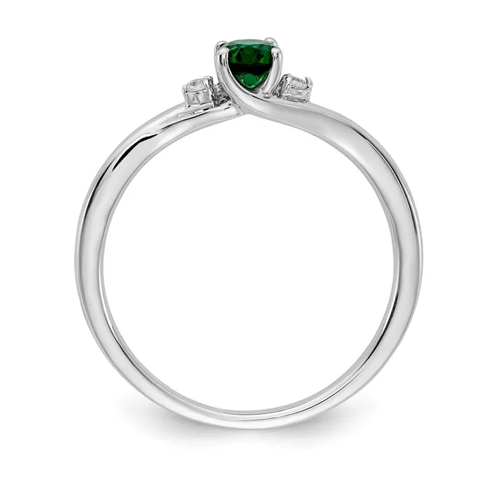 Goldia Rings Solid 14k White Gold Simulated CZ and Oval Emerald Ring