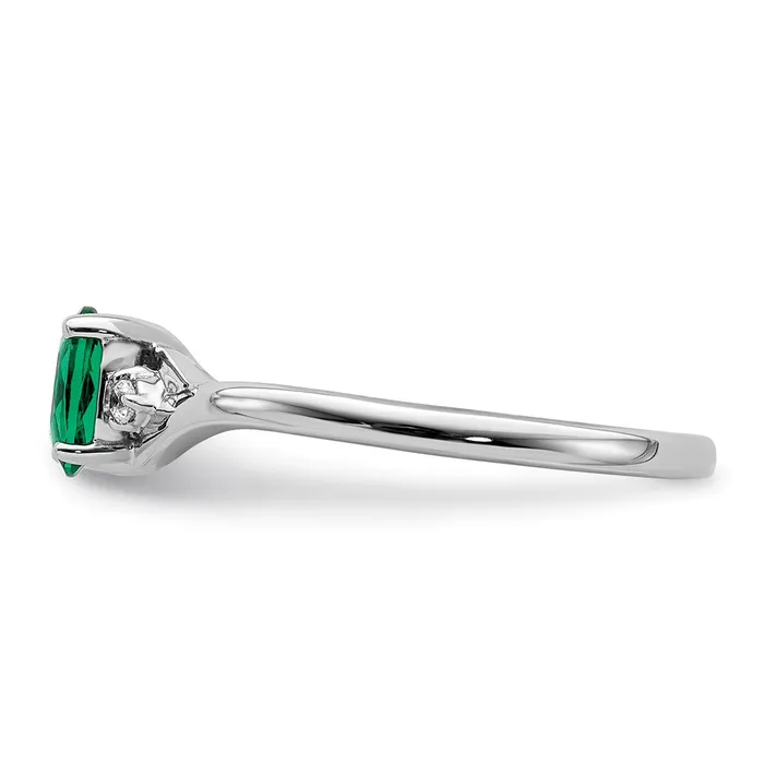 Goldia Rings Solid 14k White Gold Simulated CZ and Oval Emerald Ring