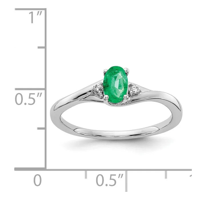 Goldia Rings Solid 14k White Gold Simulated CZ and Oval Emerald Ring
