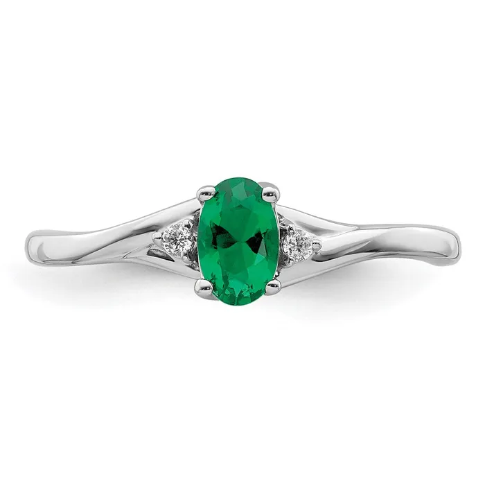Goldia Rings Solid 14k White Gold Simulated CZ and Oval Emerald Ring