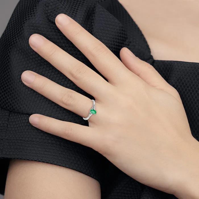 Goldia Rings Solid 14k White Gold Simulated CZ and Oval Emerald Ring