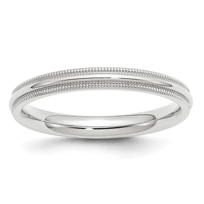 Goldia Rings Solid 18K White Gold 3mm Milgrain Comfort Fit MensWomens Wedding Band Ring Size 65