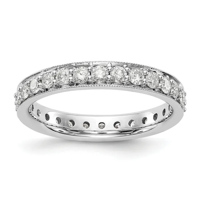 Goldia Rings Solid Real 14k White Gold Polished Vintage 1ct CZ Eternity Wedding Band Ring