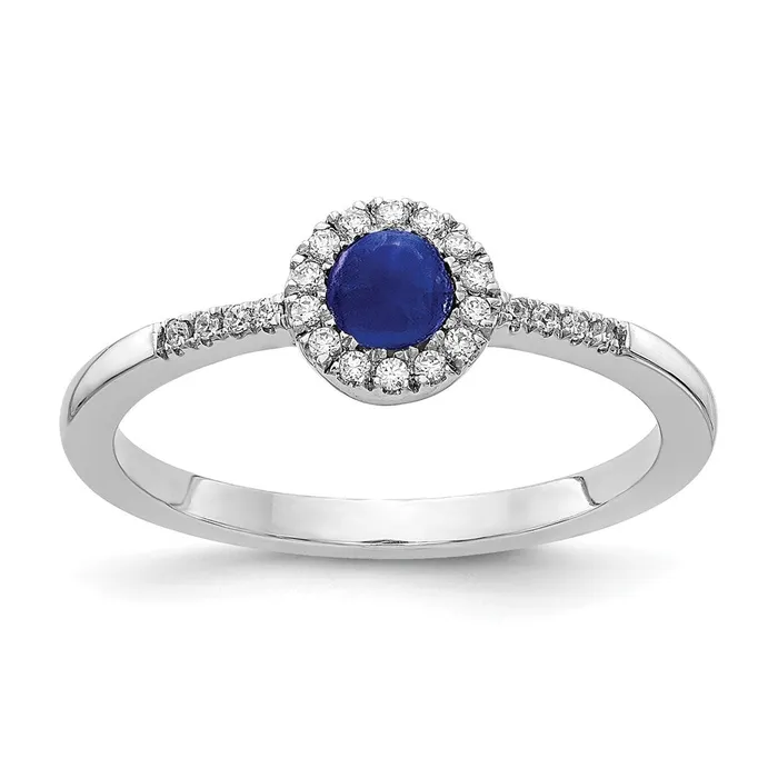 Goldia Solid 14k White Gold Simulated CZ and Cabochon Sapphire Ring Rings