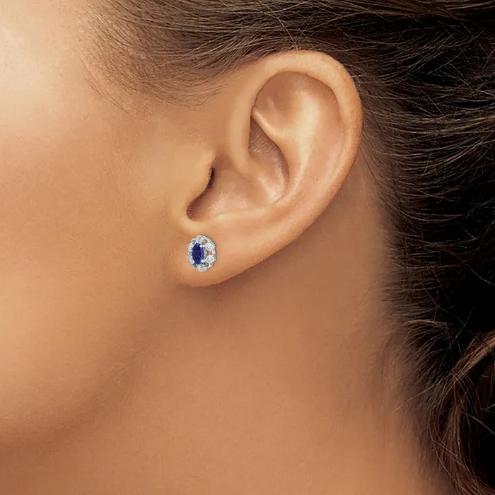 Goldia Sterling Silver Rhodiumplated Created Sapphire u0026 Diamond Earrings Earrings