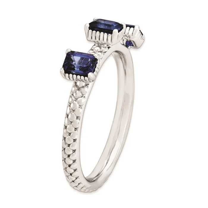 Goldia Sterling Silver Stackable Expressions Created Sapphire Three Stone Ring Rings