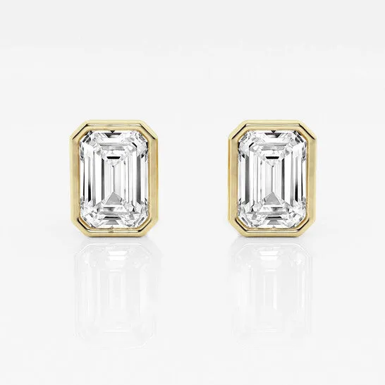 JMS always Earrings Original Brilliant Diamond 14KT Yellow Gold 3 cttw EmeraldCut Lab Grown Diamond Bezel Set Solitaire Stud Earrings for Women FGVSSI JMS always Earrings Original Brilliant Diamond 14KT Yellow Gold 3 cttw EmeraldCut Lab Grown Diamond Bezel Set Solitaire Stud Earrings for Women FGVSSI