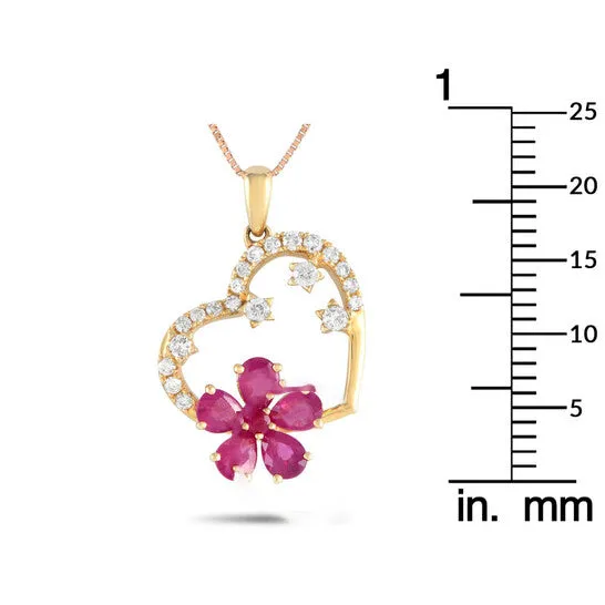 JMS always Necklaces Original LB Exclusive 14K Yellow Gold 020ct Diamond and Ruby Heart and Flower Necklace PH4 10098YRU JMS always Necklaces Original LB Exclusive 14K Yellow Gold 020ct Diamond and Ruby Heart and Flower Necklace PH4 10098YRU