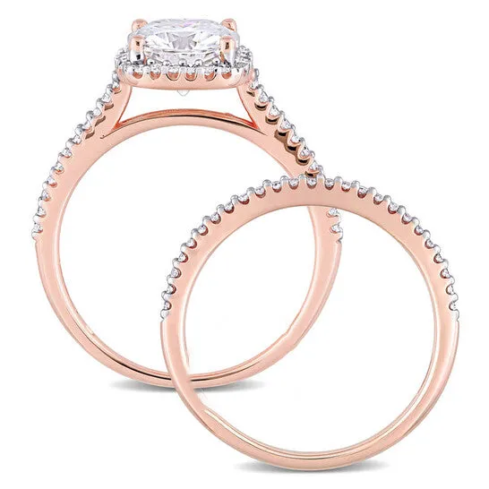 JMS always Original Amour Ladies 14k Rose Gold 2 Ct Cushion Cut White Moissanite And Diamond Wedding Set Ring Rings JMS always Original Amour Ladies 14k Rose Gold 2 Ct Cushion Cut White Moissanite And Diamond Wedding Set Ring Rings