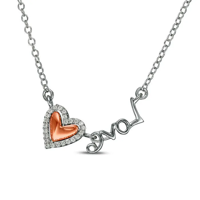 Necklaces 007 CT TW Natural Diamond Love Heart Necklace in 10K TwoTone Gold Goldia