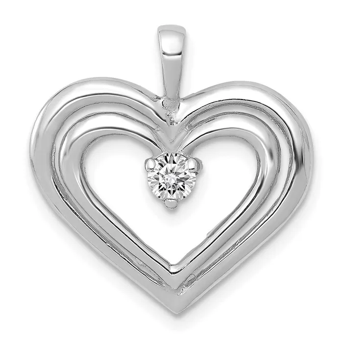 Necklaces 14k White Gold AA Real Diamond Double Heart Pendant Goldia