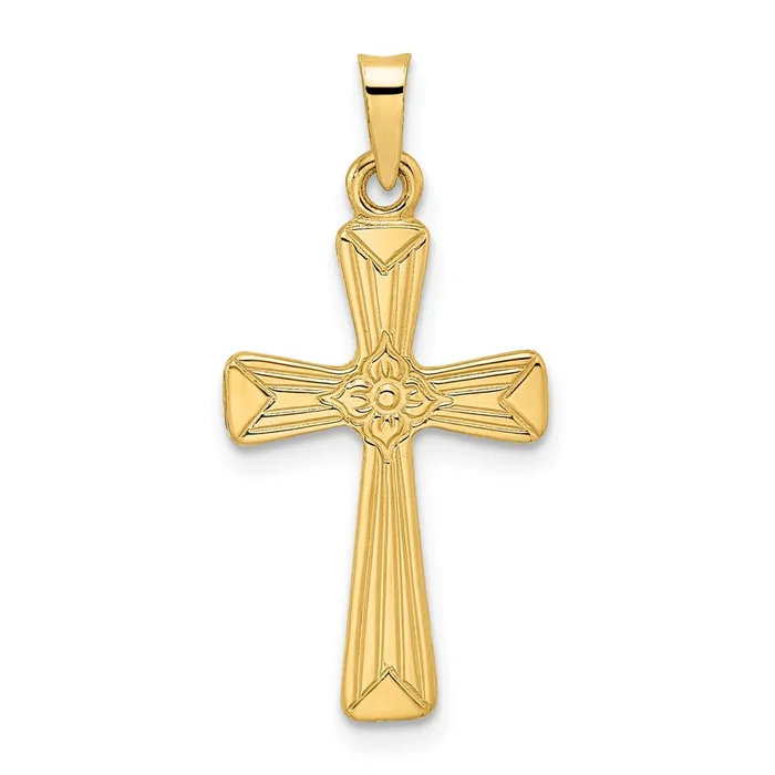 Necklaces Goldia 14k Yellow Gold Polished Solid Floral Center Cross Pendant